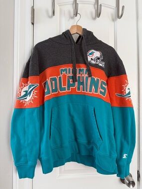Miami Dolphins Colorblock Crewneck Hoodie in Teal, Orange & Charcoal